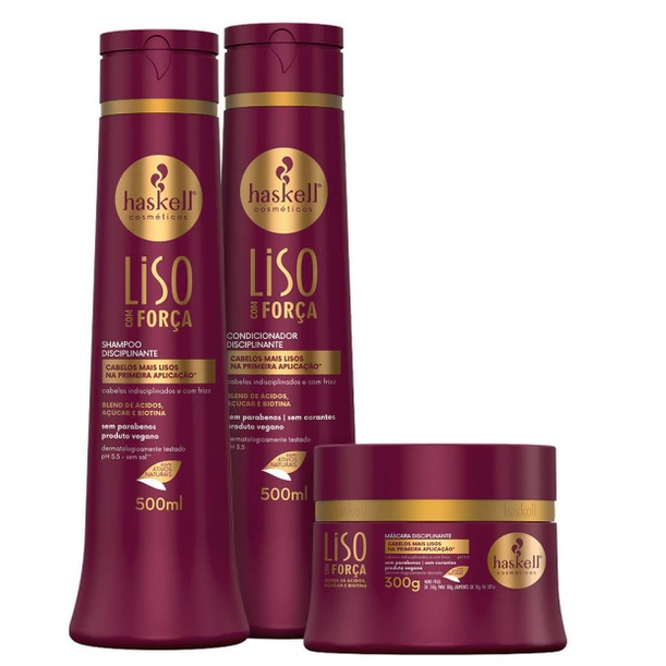 Kit Liso com Força Shampoo e Condicionador 500 ml , Mascara 300g