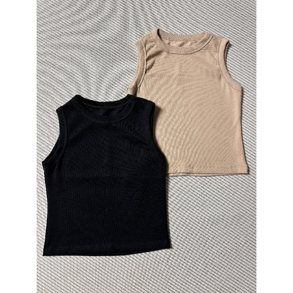 Kit 2 Cropped Regata Canelado Ribana Algodão Gola Redonda Blusinha Curta Camiseta Básica Feminina Cores
