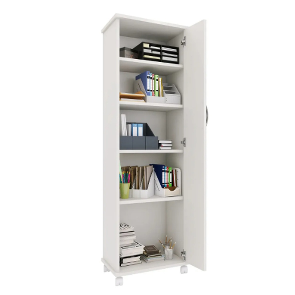 Armario Para Lavanderia Organizador 1 Porta C/ Rodas 160cm Branco