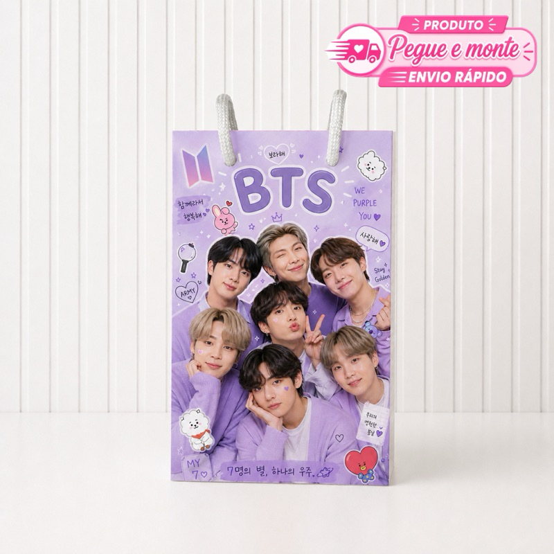 Sacolinha Pequena Bts Personalizada Lembrancinha para Festa Aniversário Enviado Desmontado