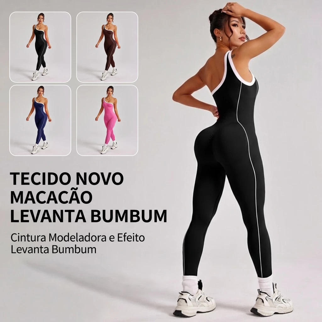 Aura Estilo Macacão Fitness Ombro Único Levanta Bumbum Modelador Canelado Alta Elasticidade — imagem 1