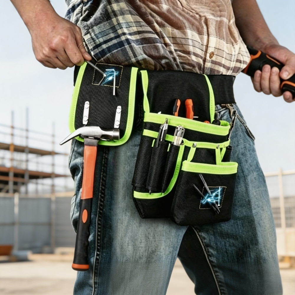 Cinto para ferramentas Bolsa para ferramentas Com função magnética integrada Vários bolsos Grande capacidade durável