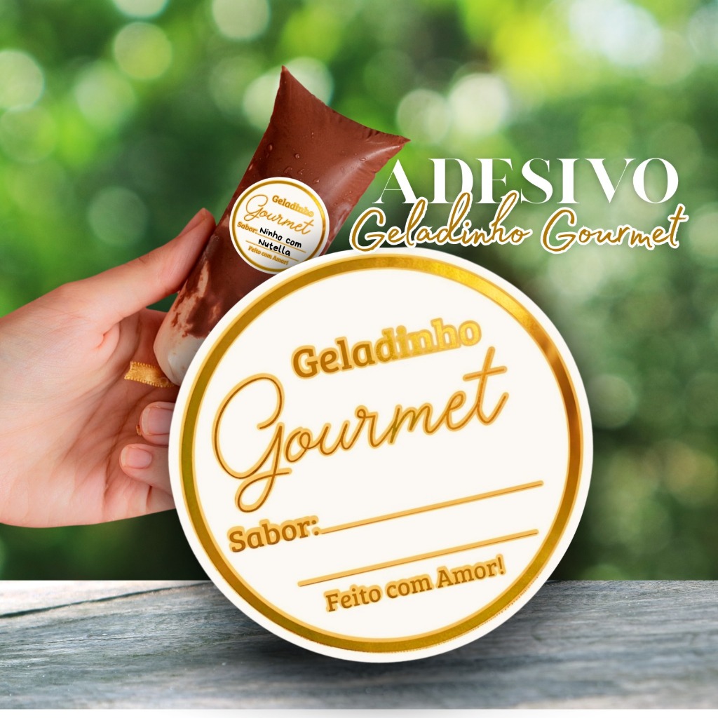 250 Etiqueta Geladinho Gourmet Sacolé Adesivo Vinil 4Cm Personalizavel Sabobee e Validade NÃO RASGA