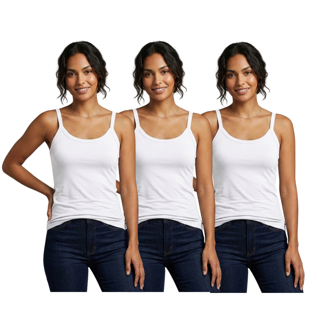 Kit Com 3 Blusinhas Feminina Regata 97% Viscose 3% Elastano Leve