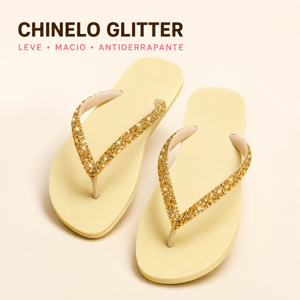 Chinelo Feminino com Strass e Glitter Macio Antiderrapante Leve Sandália Rasteirinha 33/34 ao 39/40