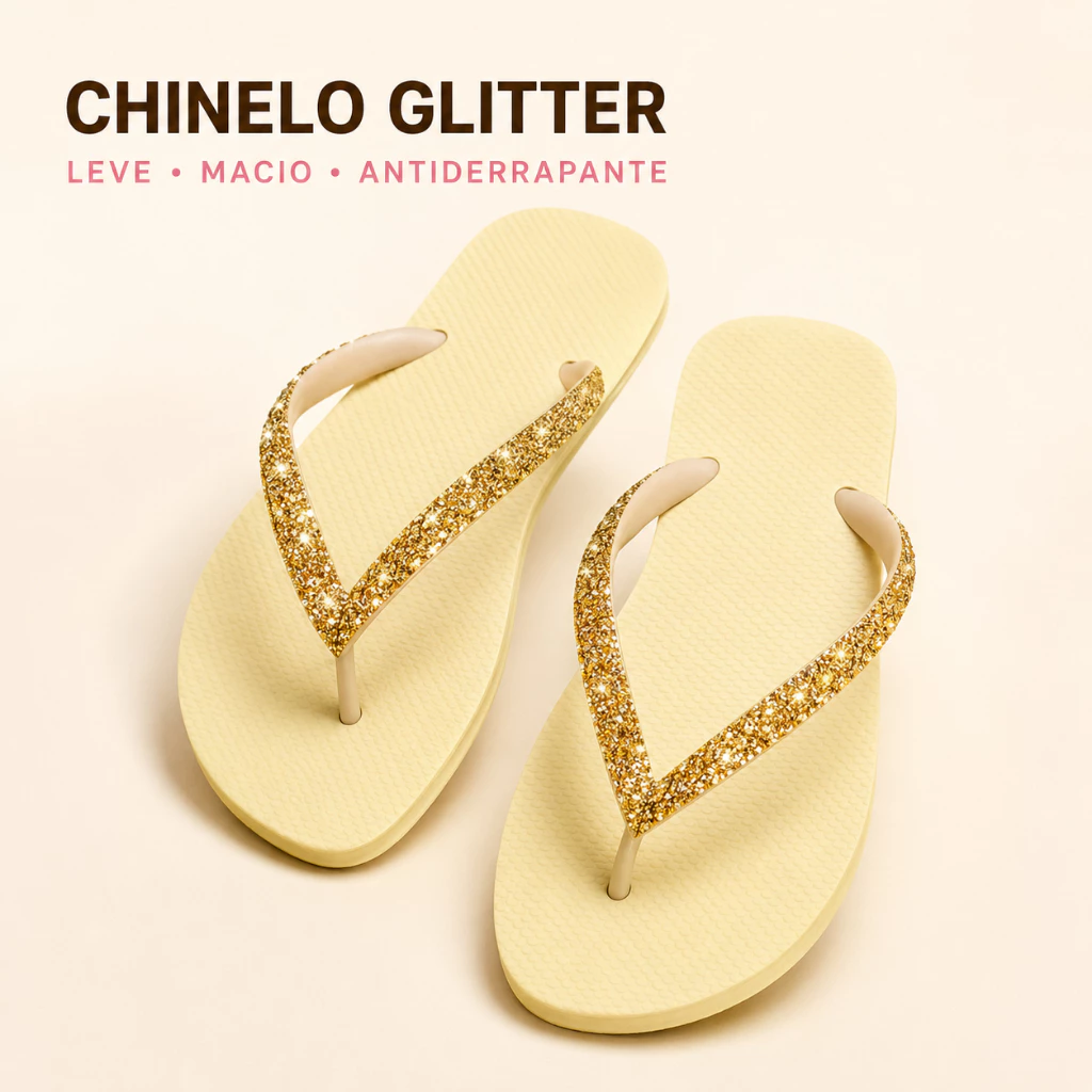 Chinelo Feminino com Strass e Glitter Macio Antiderrapante Leve Sandália Rasteirinha 33/34 ao 39/40 — imagem 1