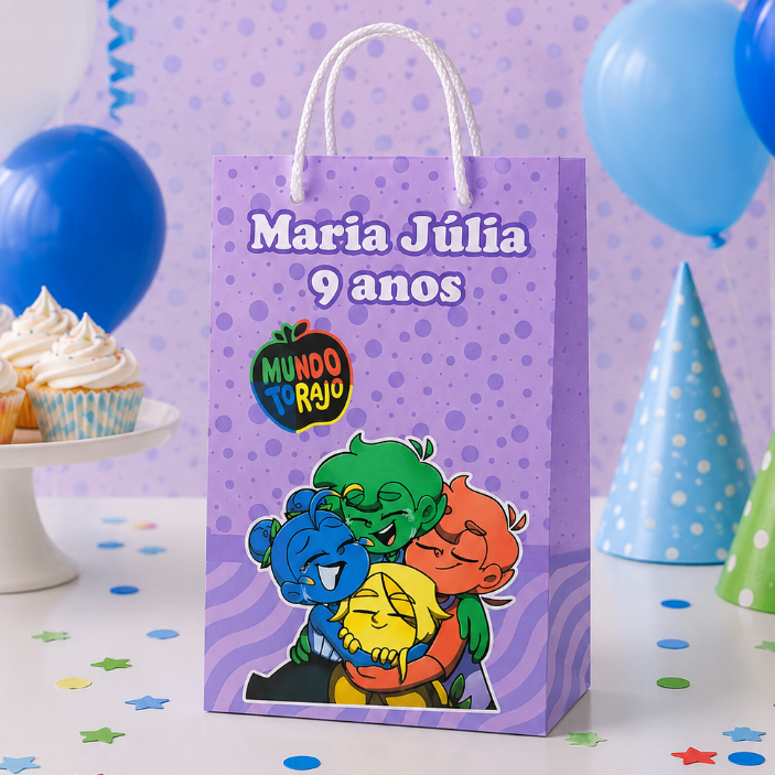 Sacolinha Surpresa Personalizada Lembrancinha Mundo Torajo Sacolinha de papel para festa infantil Monte em Casa