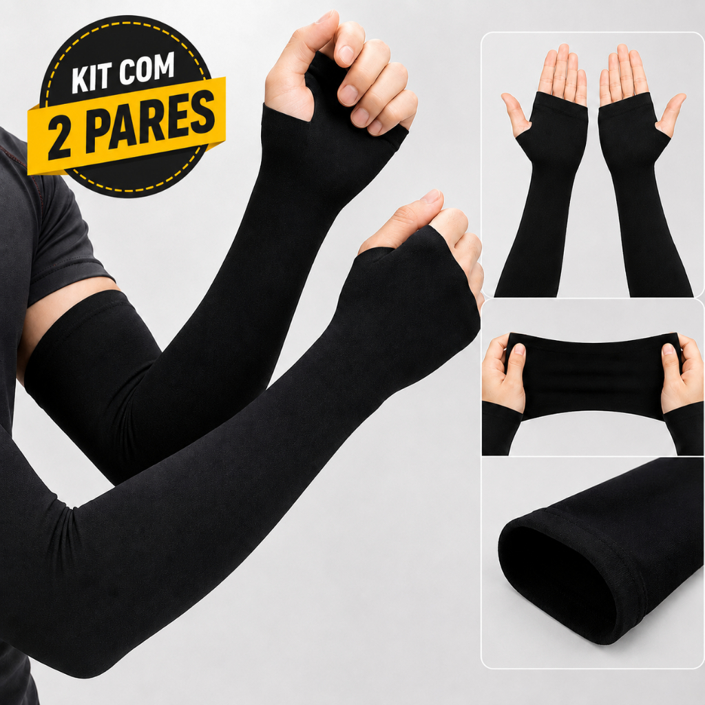 Kit 02 Pares Manguito Protetor Solar Uv Braço Moto Ciclismo Bike Esporte Ar Livre  Motorista Gamer