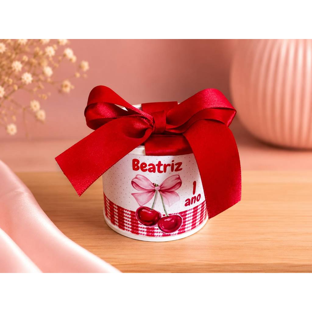 Kit tubolatas personalizadas cereja xadrez Lembrancinha maternidade | batizado | aniversário | chá de bb. 5x6