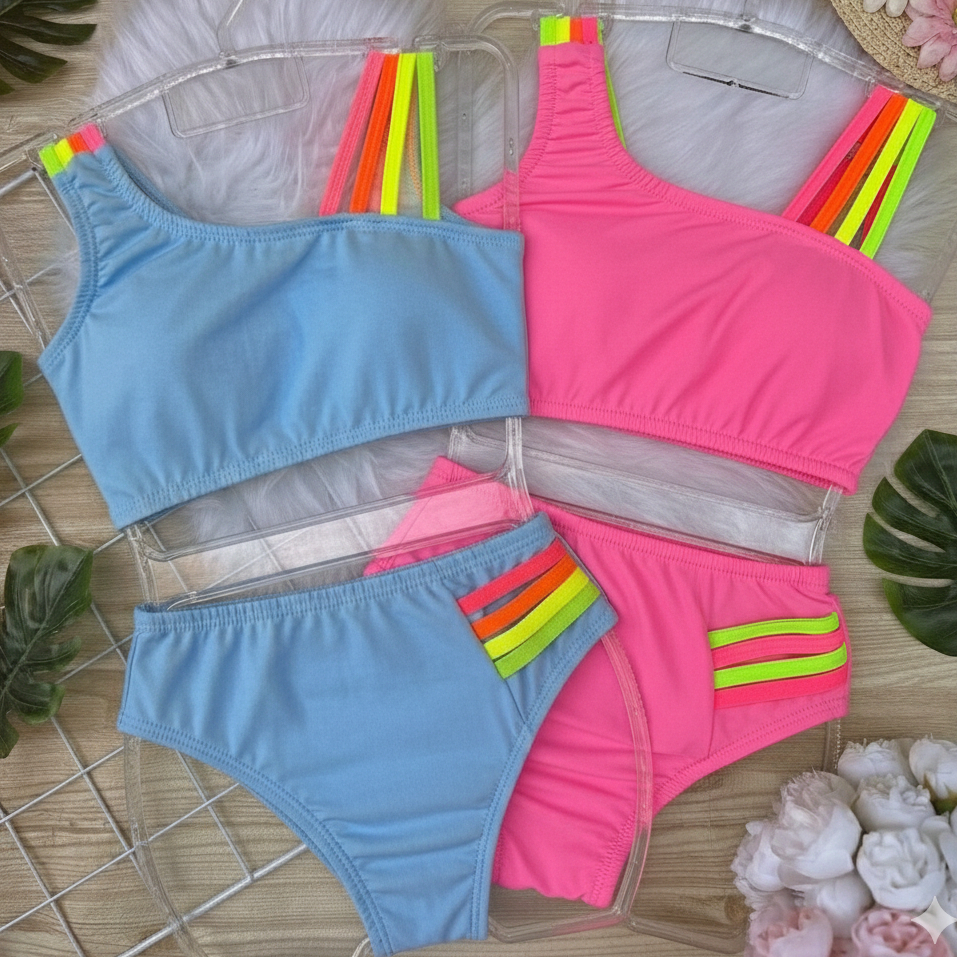 Kit 2 biquíni Juvenil infantil Menina 02 ao 16 bikini feminino infantil proteção UV50 moda praia