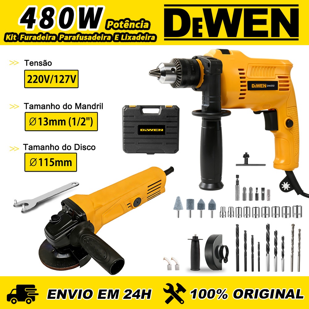 Kit Furadeira Parafusadeira 480w + Esmerilhadeira 530w Com Maleta e Acessórios 30pçs