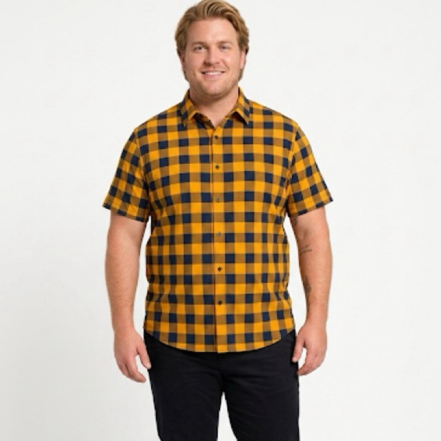 Camisa xadrez plus size manga curta tecido crepinho extra grande
