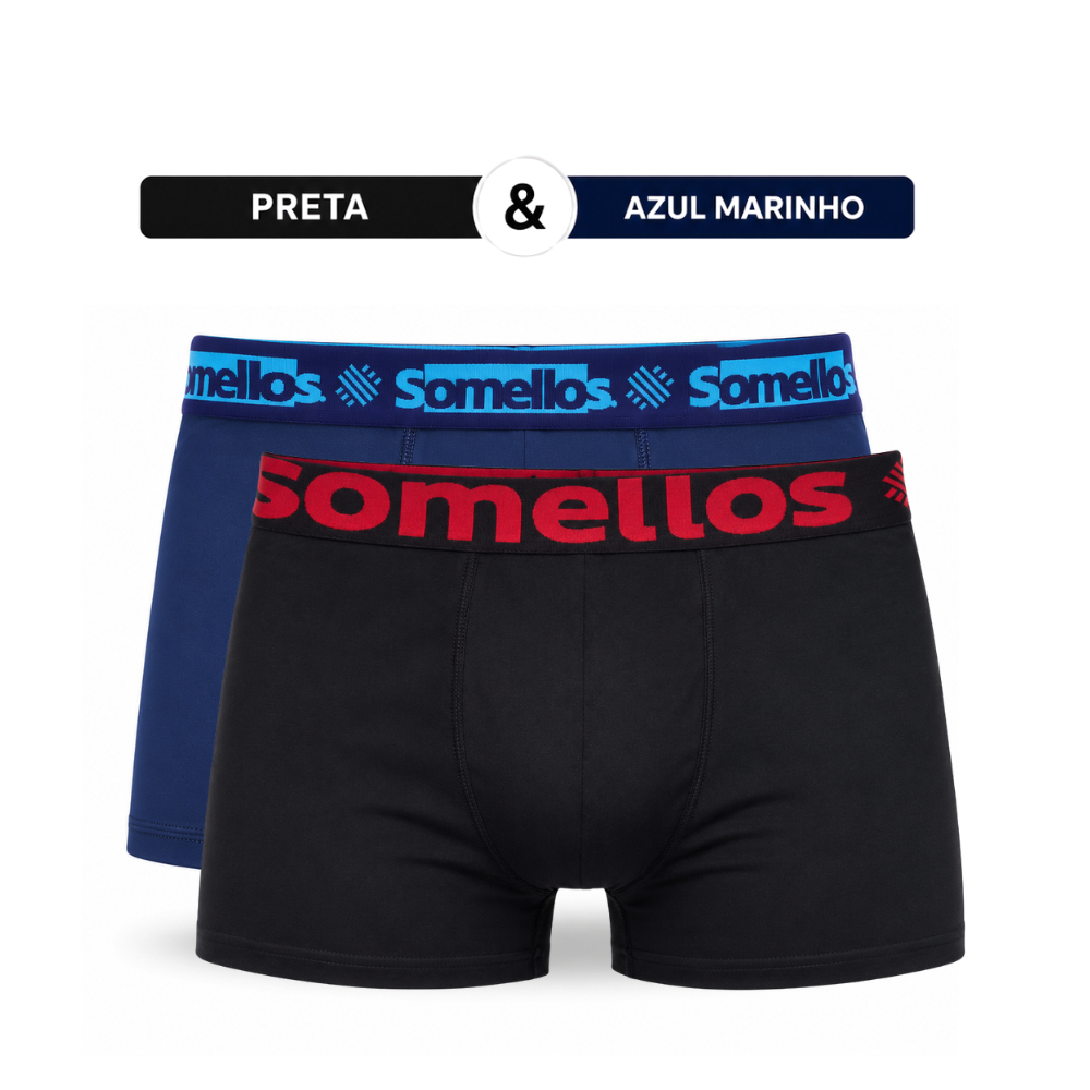 Kit 2 Cueca Boxer Masculina  Preta e Azul Marinho Forro Algodão Microfibra Premium