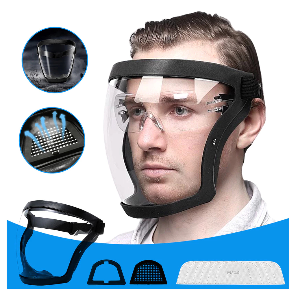Máscara Facial Transparente Anti Poeira com 10 Filtros PM 2.5 Proteção Completa para Saúde Respiratória