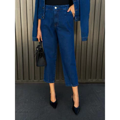 Calça Jeans wide leg feminina Mom Calca com rasgo 8148