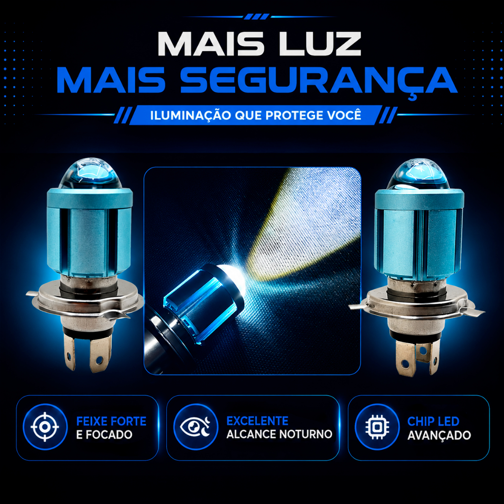 Lâmpada LED H4 Super Branca Moto
