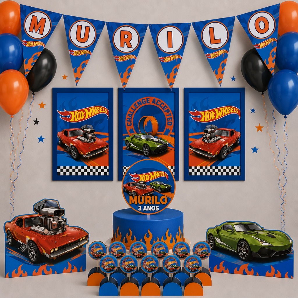 ENVIO RÁPIDO Kit festa Hot wheels Carrinhos  Personalizado Bolinho Aniversário 70 item Lembrancinha