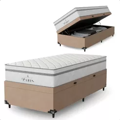 Cama Box Baú Solteiro Bege + Colchão Paris Molas Branco