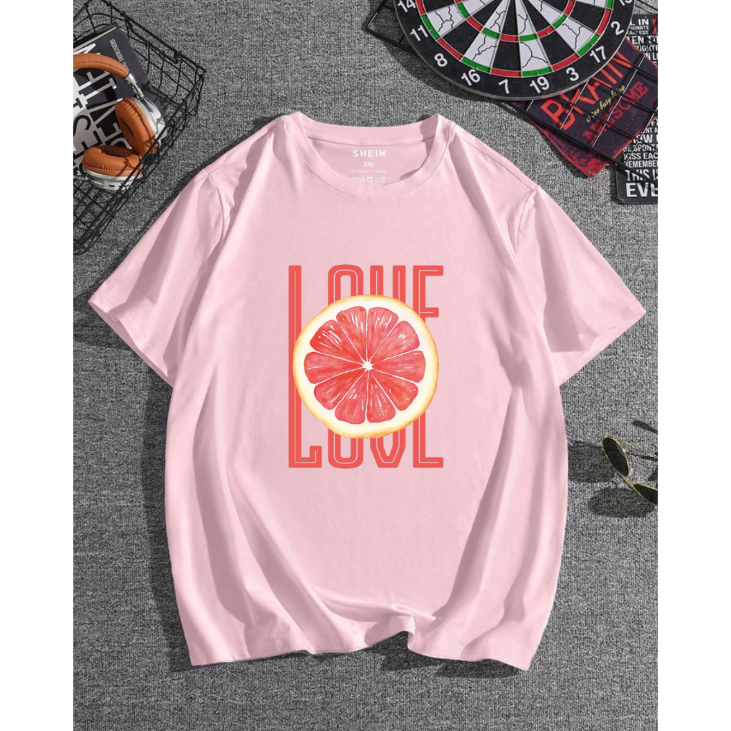 Camiseta Rosa Bebê Estampa Love Orange Moda Feminina T-shirt 100% Algodão Premium Casual Versátil Estilosa Confortável
