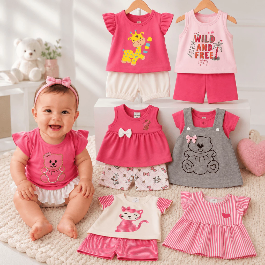 Kit 6 Peças Menina Bebê Infantil Peças de Roupas Inverno Infantil Fashion Short Blusa Algodão