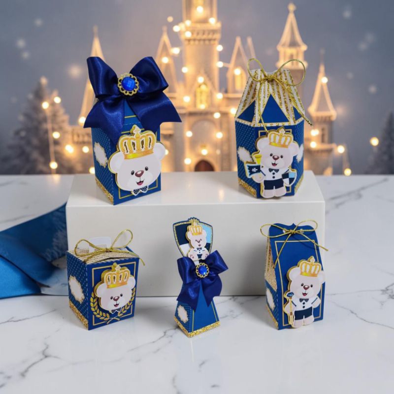 Kit Caixinhas Ursinho Príncipe Lembrancinhas Personalizadas Festa Infantil - Caixa 16 - 48
