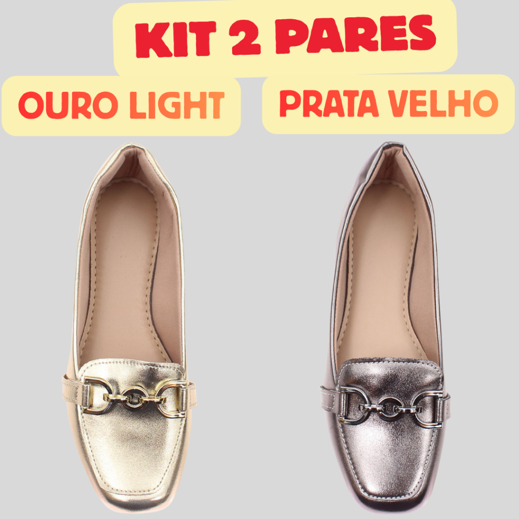 Kit 2 Pares Mocassim Sapatilha Mule Feminino Elegante Confortável Casual Trabalho Confortável Dia a Dia 34 ao 40