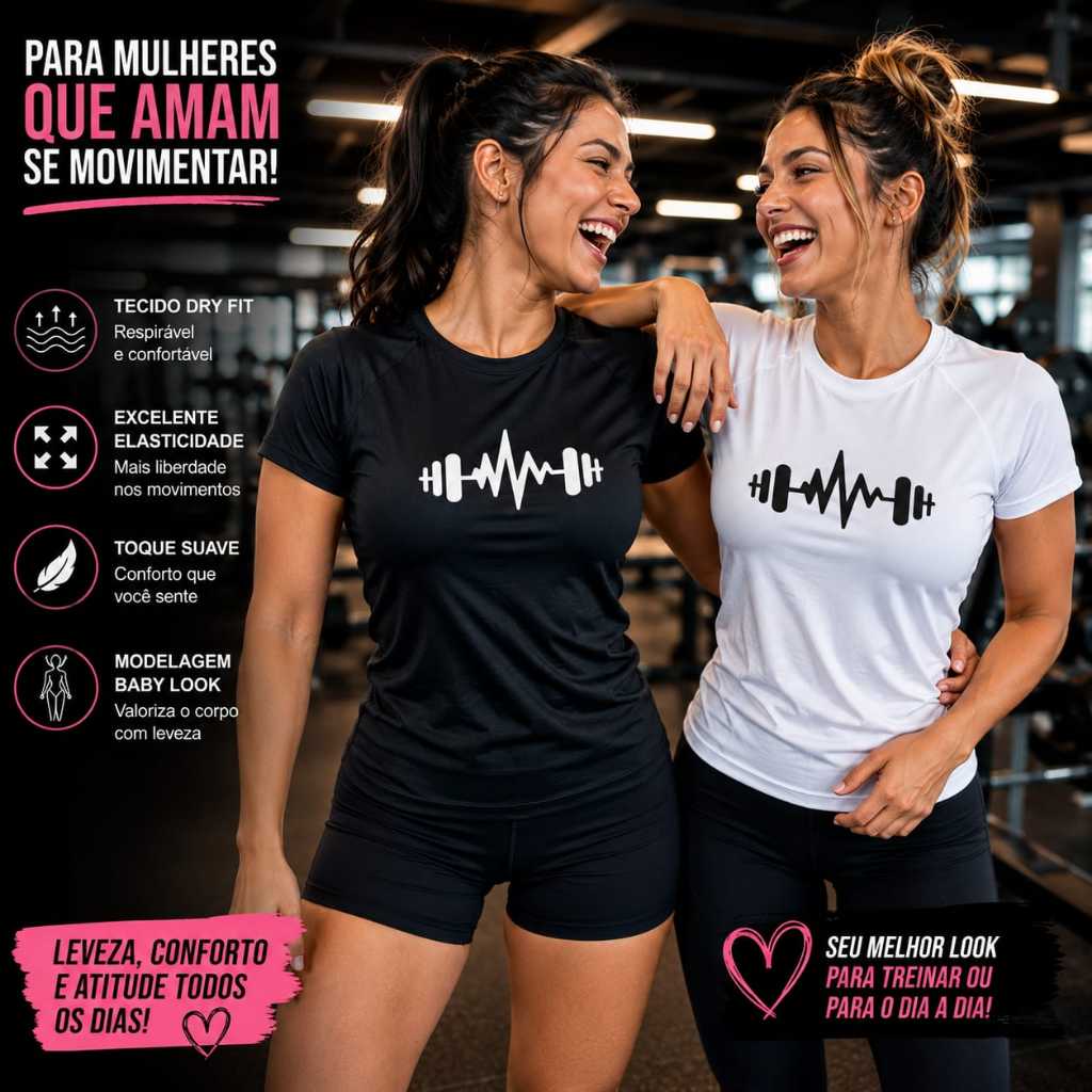 Camiseta Feminina Fitness Dry Fit Baby Look Academia Treino Respirável Confortável