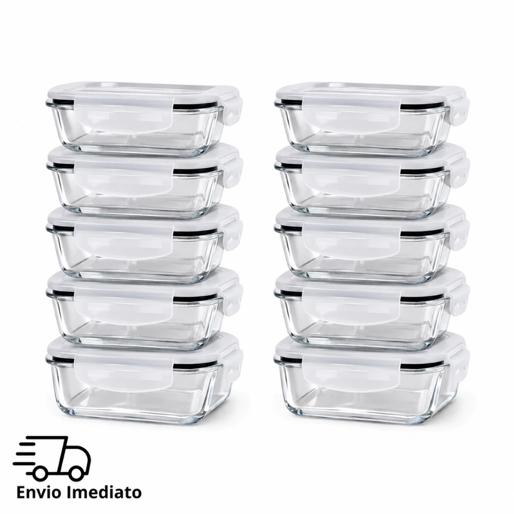 Kit 10 Potes De Vidro Hermético 620 ml Com Tampa 4 Travas Ou Kit 5 Potes Conjunto Marmita 350ml