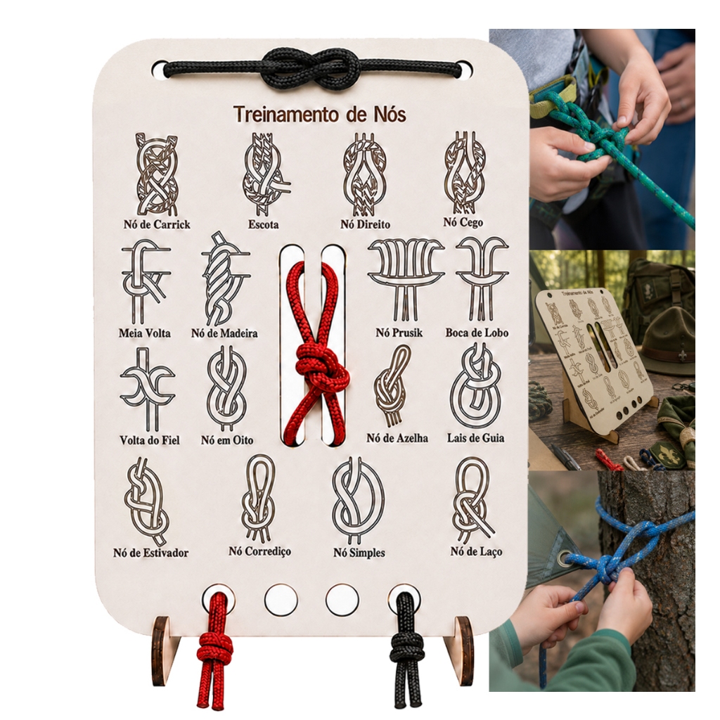 Kit Placa Treinamento De Nós Com Cordas Para Camping Escotismo Pesca Aventura Sobrevivência Educativo