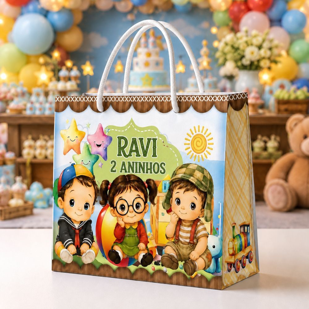 Sacola personalizada, sacolinha surpresa, festa infantil, lembrancinha, sacola doces.