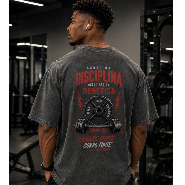 Camiseta Masculina Oversized Estonada Academia Genética Disciplina Sabor Treino Algodão