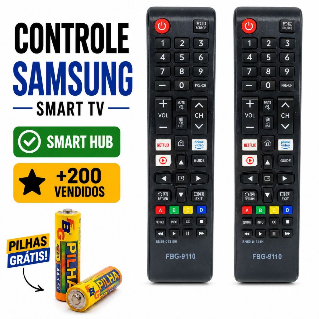 Kit Controle Remoto Compatível Samsung Smart TV Smart Hub LCD LED com Pilhas Inclusas ENVIO IMEDIATO