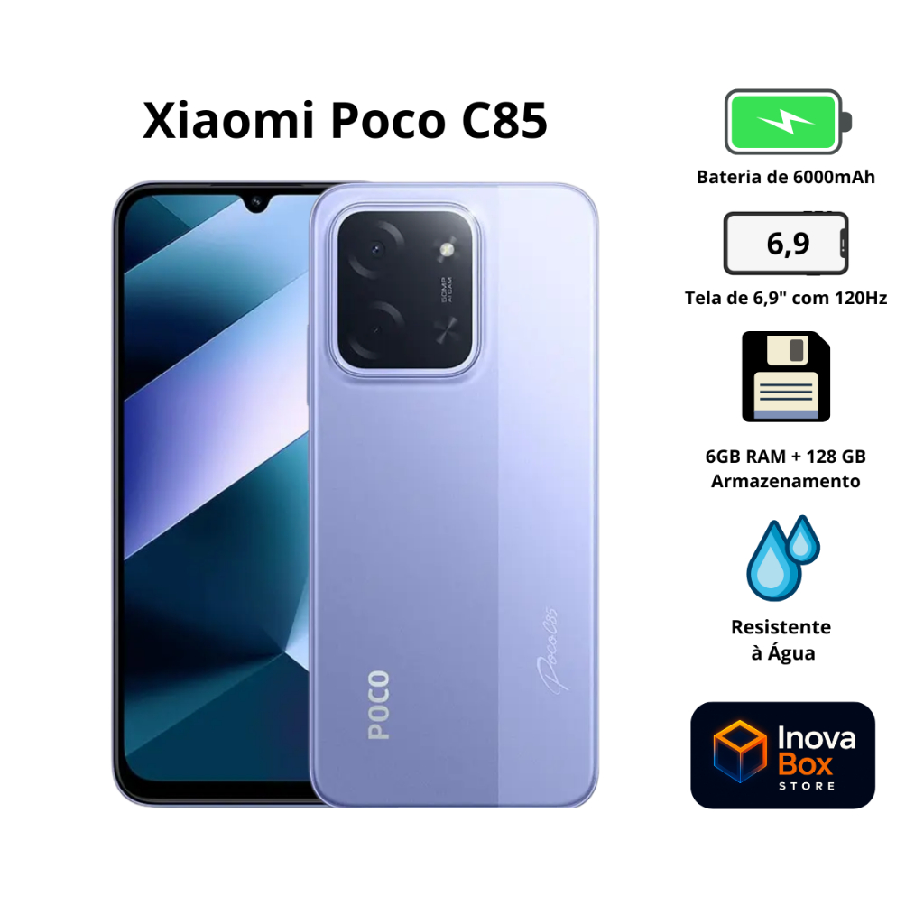 Smartphone Xiaomi POCO C85 128GB 6GB RAM NFC Tela 6.9" 120Hz Câmera 50MP Bateria