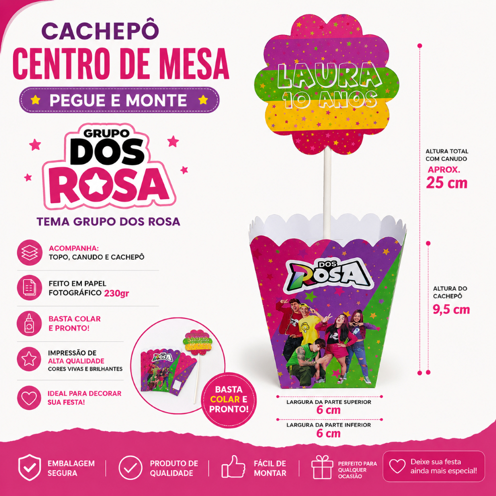 Centro de mesa personalizado Lembrancinha de mesa Cachepo personalizado Grupo dos Rosa Emilly Vick (PEGUE E MONTE)