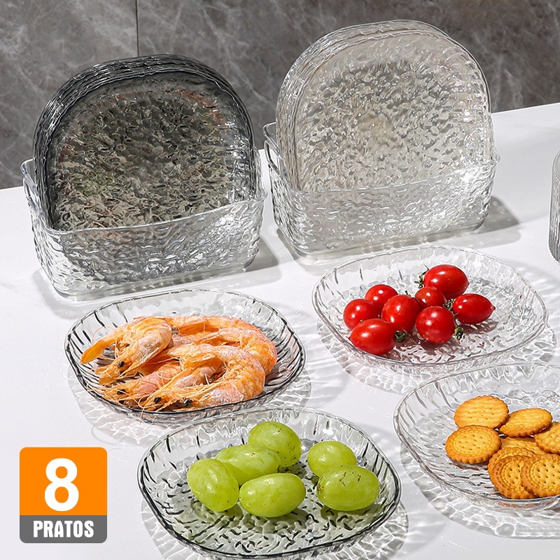 8 Pratos Transparente Com Base Transparente Reutilizáveis Multifuncional Pratos Sobremesas