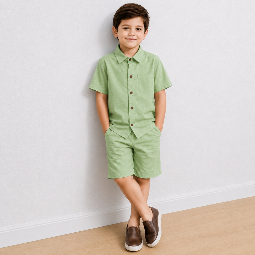 Conjunto Infantil Menino Camisa e Bermuda Viscolinho Social 2 Peças Estilo Mauricinho — imagem 2 de 2