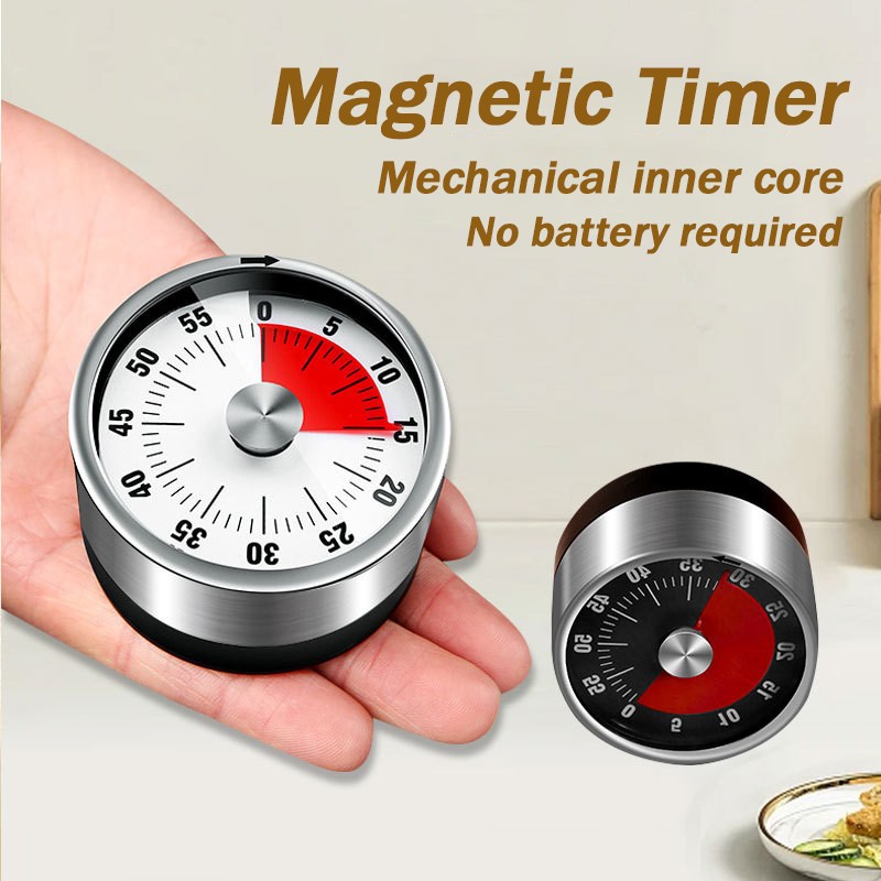Temporizador de Cozinha Mecânico Analógico Inox Imã  Resistente Temporização Dos Alunos e Bolo