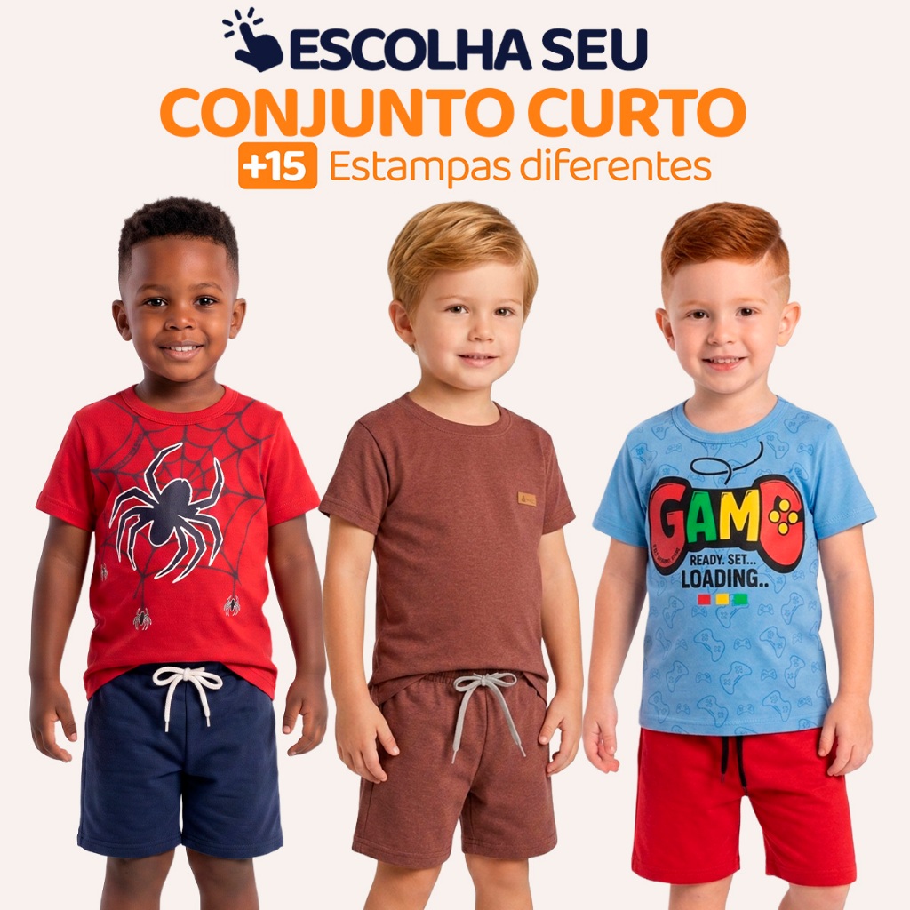 Conjunto Infantil Masculino Menino Verão Manga Curta Tamanho 2 ao 10 L03