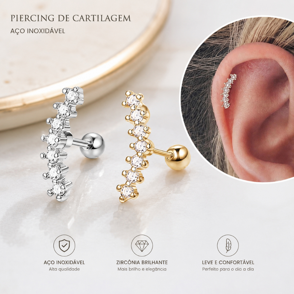 Piercing de Cartilagem Helix Aço Inoxidável com Zircônia Brilhante