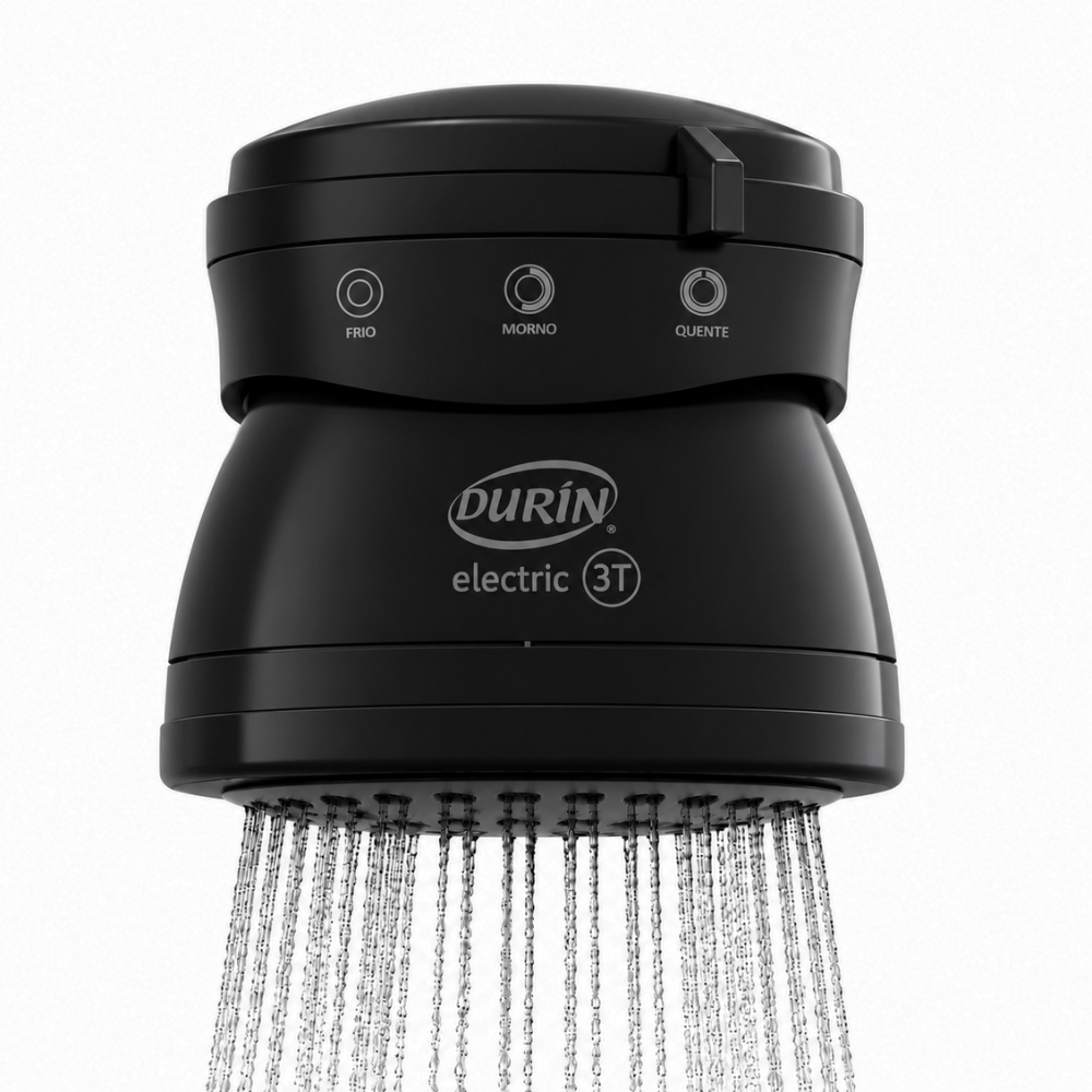 Ducha Chuveiro Elétrico Para Banho 3 Temperaturas 3200W / 4400W / 5400W - 220V / 127V Preto Durín