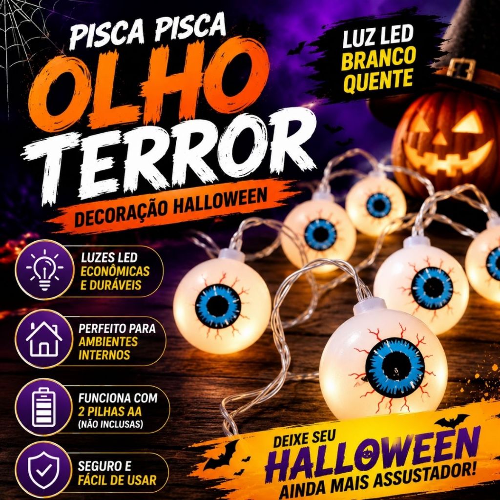 Luminária De Led Varal Decorativo Halloween Dia Das Bruxas Decoração Ambiente Va