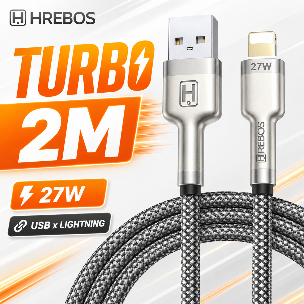 Cabo Carregador Turbo Compatível iPhone 11 12 13 14 Pro Max X XS XR 8 Plus Carplay Hrebos Premium CB-252i 2 Metros