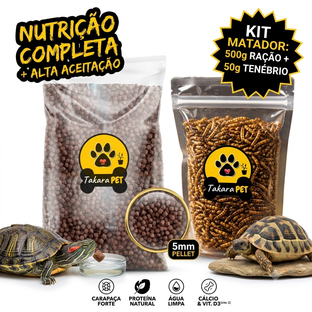 Racao para Tartaruga Aquatica e Jabuti Adulto 500g + Tenebrio Desidratado Rico em Proteina
