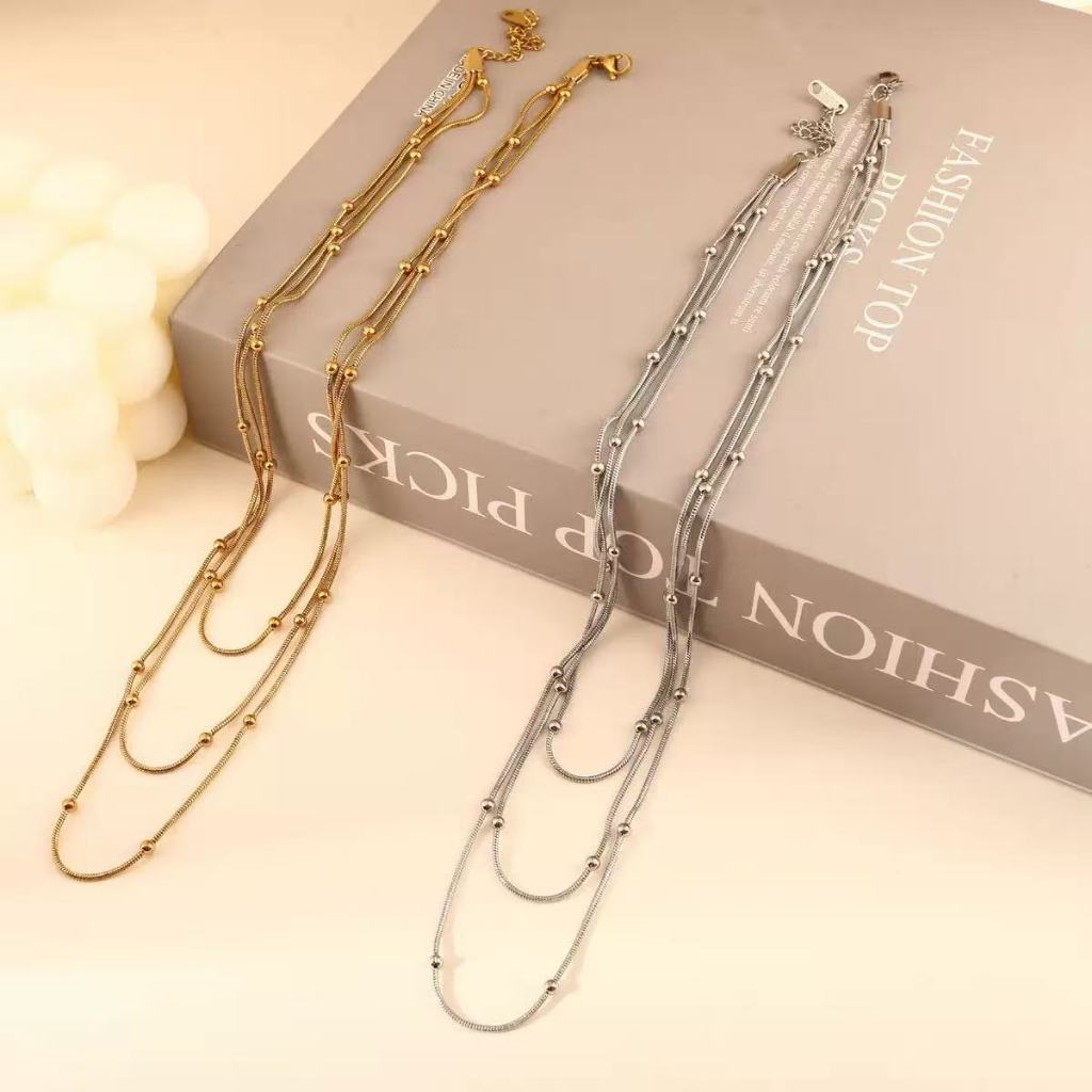 Colar e Pulseira Feminina Multicamadas com Bolinhas | Aço Inoxidável | Estilo Minimalista Luxo