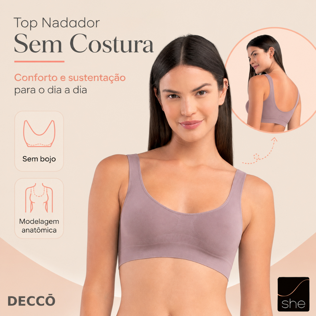 Top Feminino She Regata Microfibra Sem Costura Sem Bojo Confortável Original