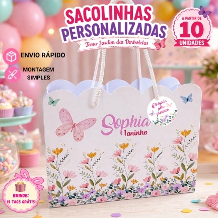 Kit Sacolinhas Jardim das Borboletas 10 20 30 Lembrancinha Festa Infantil Personalizada