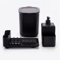 Kit Pia Cozinha 3 peças Lixeira Porta Detergente 500ml Escorredor de Louça Pratos Copos Porta Talher
