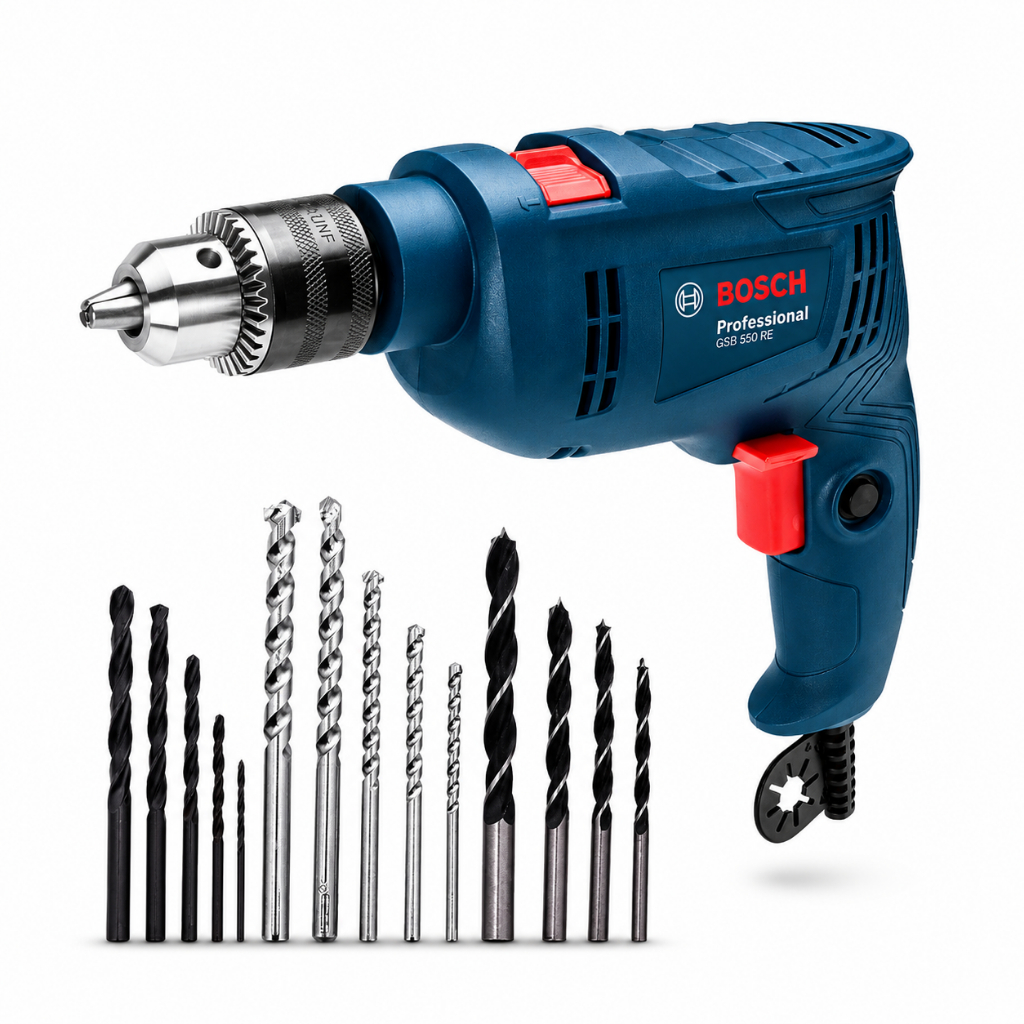 Furadeira de Impacto GSB 550 RE Bosch + 14 Brocas 550W 1/2"