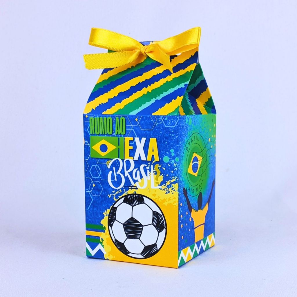 Kit 10 a 50 Caixinhas Futebol Brasil Hexa Milk Sem Lacinho Lembrancinha Personalizada de Papel Offset 180g