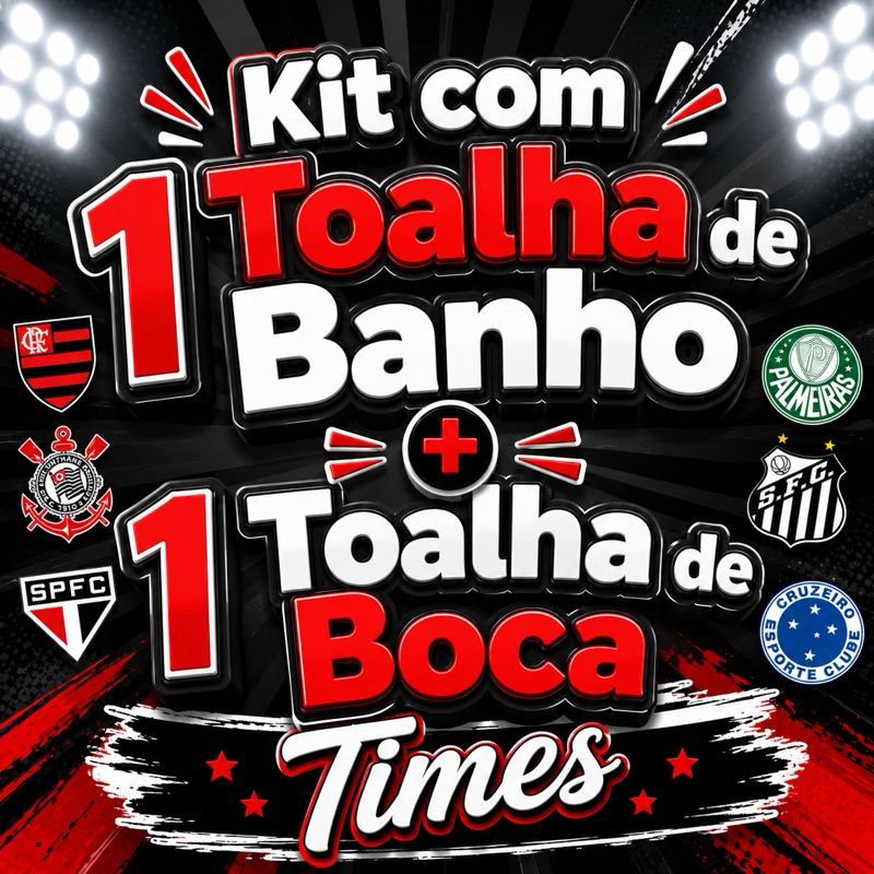 Kit com 1 Toalha de Banho + 1 Toalha de Boca Times Praia Piscina Personagens Meninos Meninas